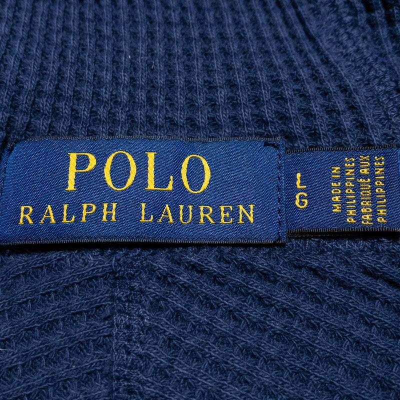 Polo Ralph Lauren Waffle-Knit Hoodie Men's Large Pullover Thermal Navy Blue