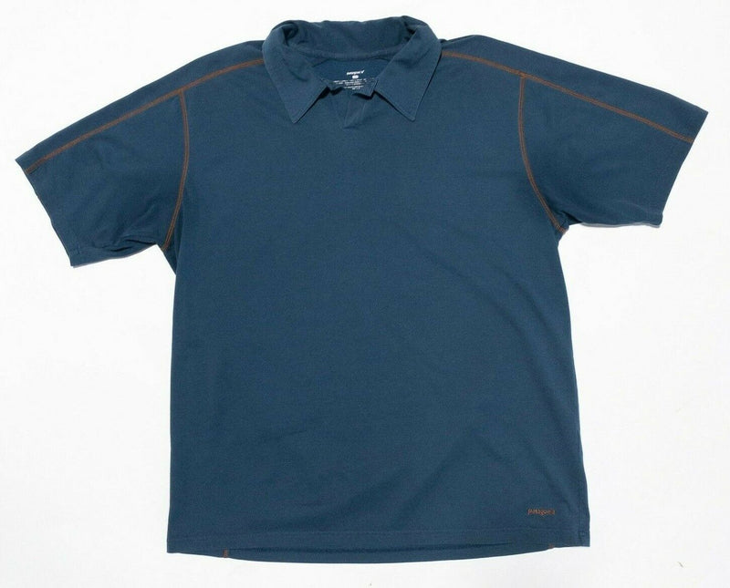 Patagonia Men's Stretch Polo Shirt Large Blue Short Sleeve UPF Sun Protection