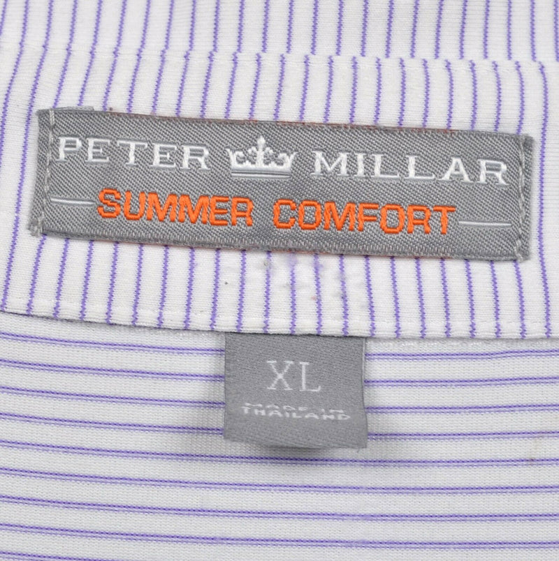 Peter Millar Summer Comfort Men's XL White Purple Micro-Striped Golf Polo Shirt