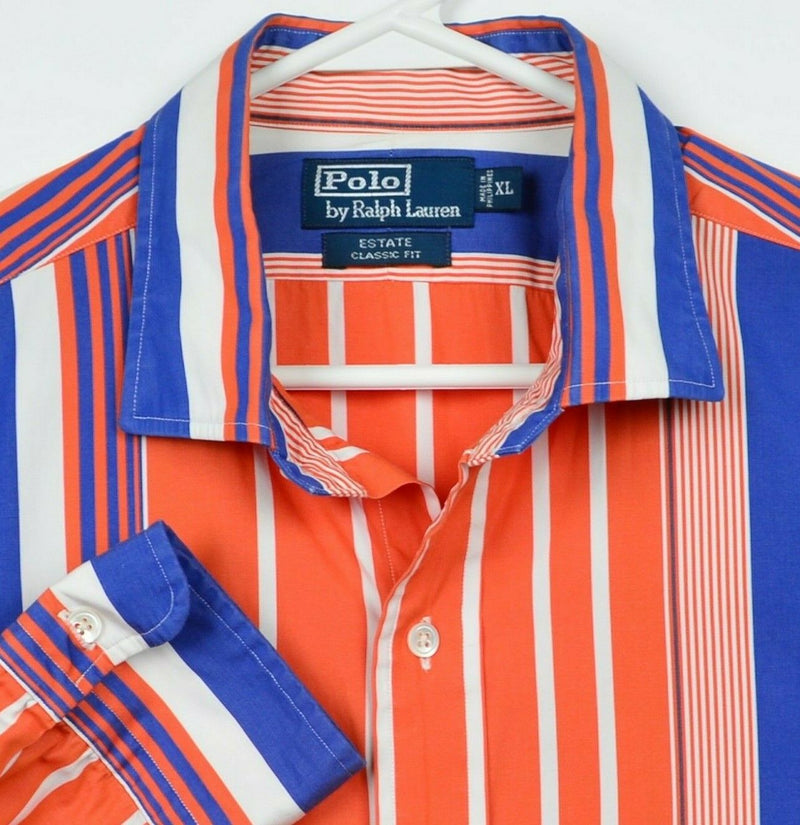 Polo Ralph Lauren Men's XL Classic Fit Orange Blue Stripe Estate Button Shirt