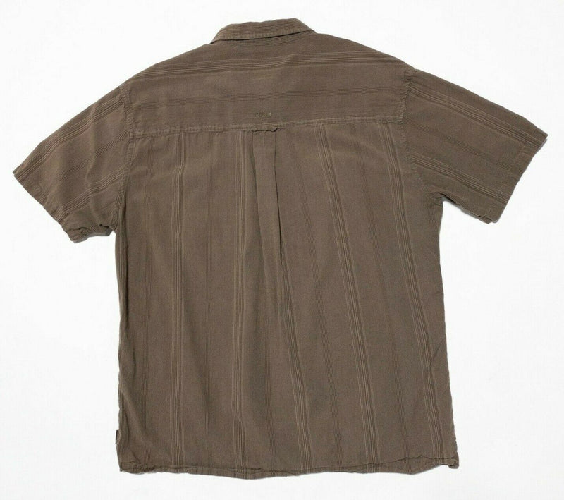 Kuhl Mens Short Sleeve Shirt XL Brown Panel Stripe Hawaiian Casual Organic