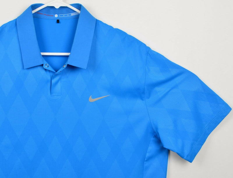 Tiger Woods Collection Men's Large Nike Snap Button Blue Argyle Golf Polo Shirt