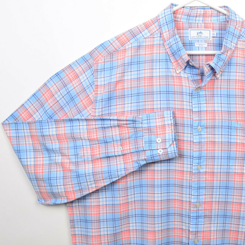 Southern Tide Men's 2XL Classic Fit Blue Peach Plaid Skipjack Button-Down Shirt