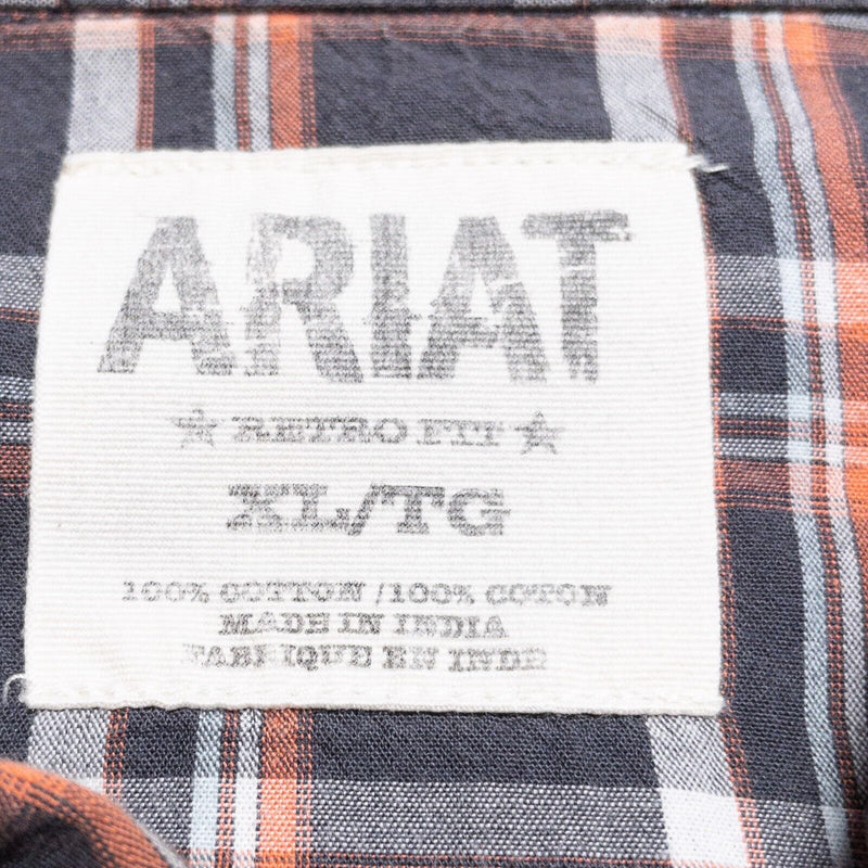 Ariat Pearl Snap Shirt Men's XL Retro Fit Plaid Western Rockabilly Gray Orange