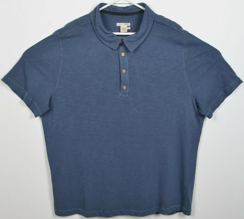 Carbon 2 Cobalt Men's XL Solid Blue Distressed Stitch Short Sleeve Polo Shirt