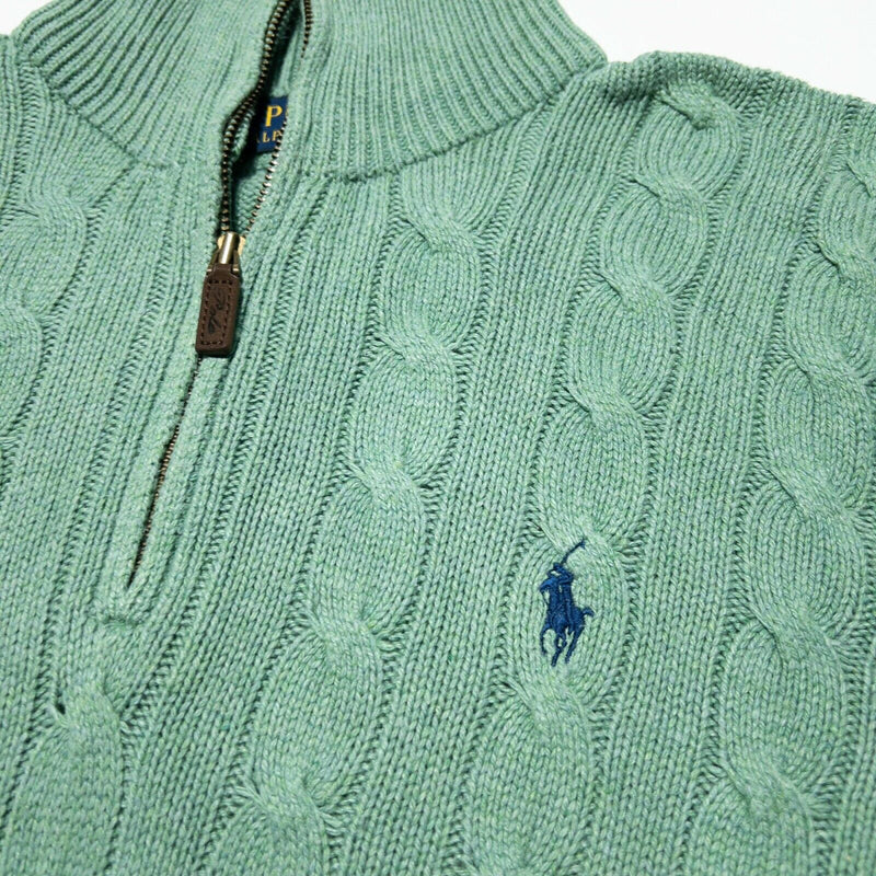 Polo Ralph Lauren 100% Silk Cable-Knit 1/4 Zip Sweater Green Men's Medium