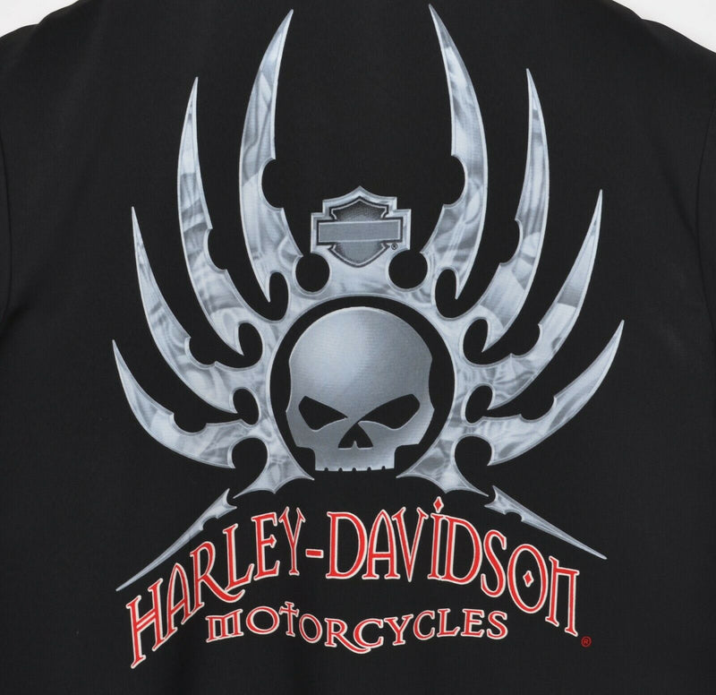 Harley-Davidson Men's Medium Skull Chrome Black Biker Motorcycle Camp Shirt