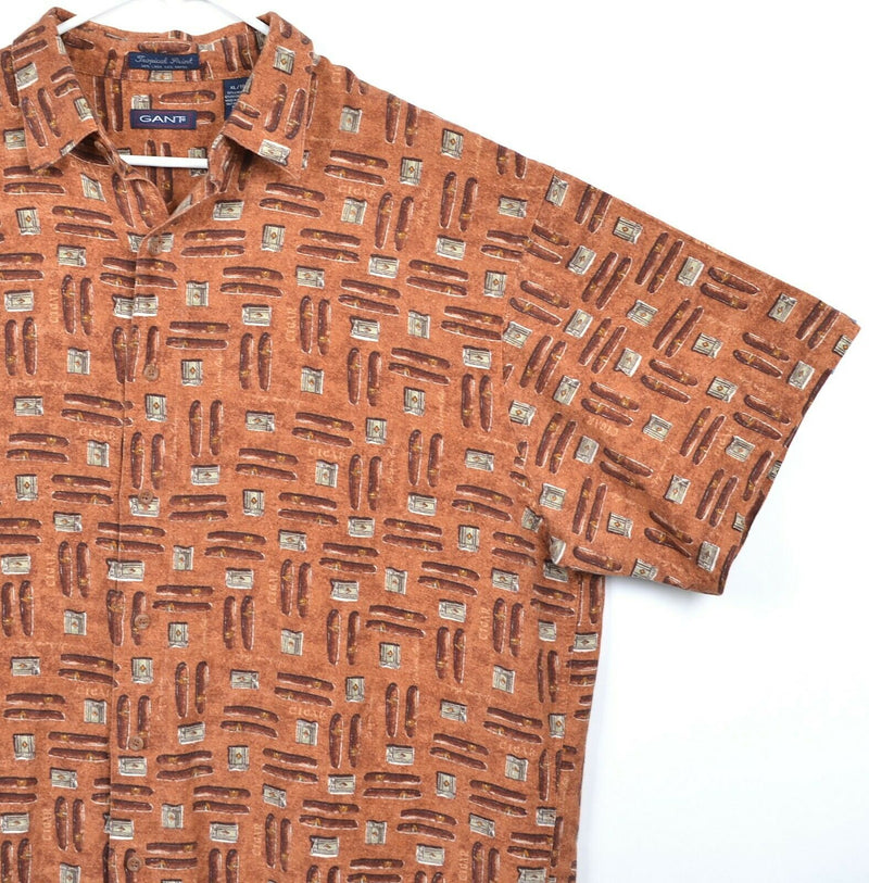GANT Men's Sz XL Cigars Lighters Pattern Linen Rayon Blend Tropical Print Shirt