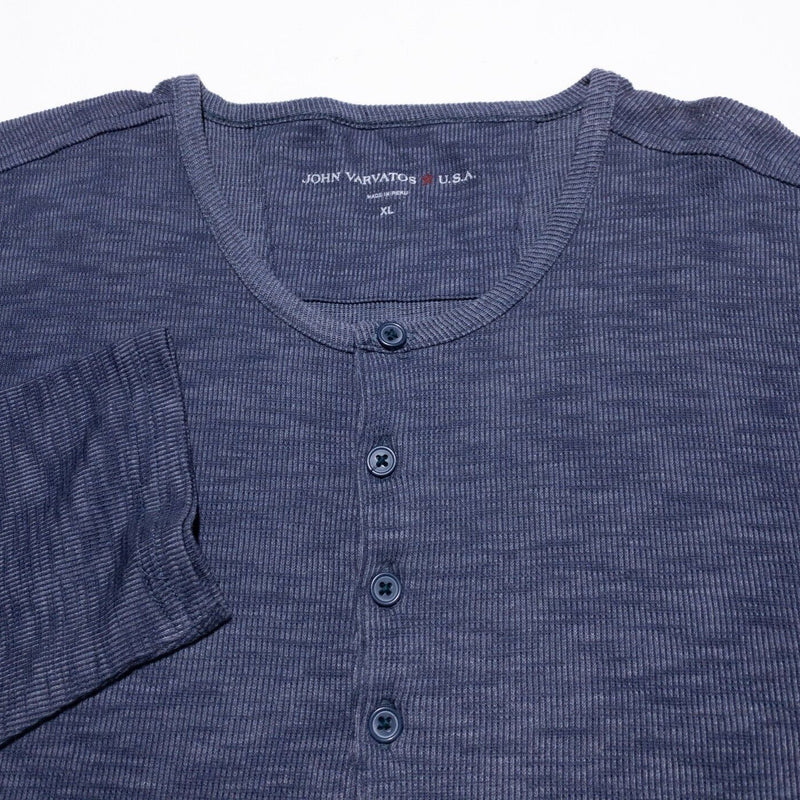 John Varvatos Henley Men's XL Slub Knit Long Sleeve Shirt 4-Button Blue USA