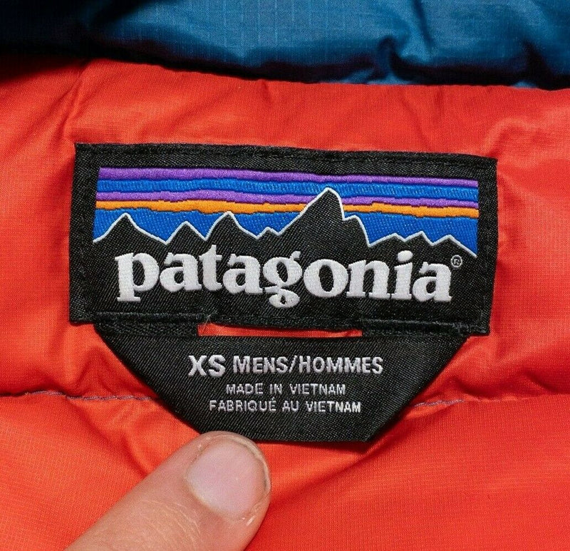 Patagonia Down Sweater Vest Blue Red Full Zip Packable Puffer 800 Fill Men's XS