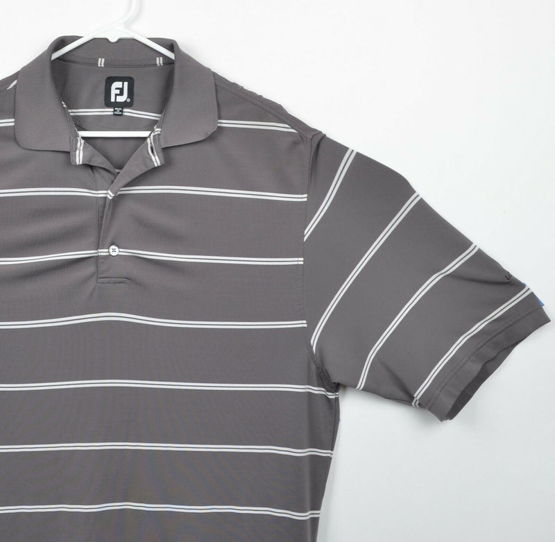 FootJoy Men's Sz Medium Gray White Striped FJ Performance Golf Polo Shirt