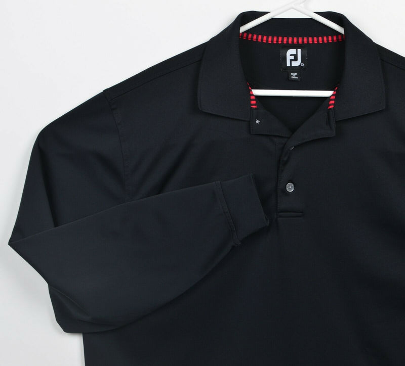 FootJoy Men's Large Solid Black FJ Golf Wicking Polyester Long Sleeve Polo Shirt