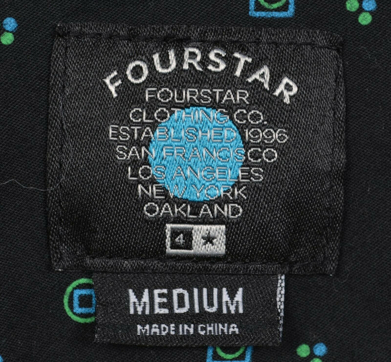 Fourstar Men's Medium Geometric Print Blue Green Diamond Button-Front Shirt