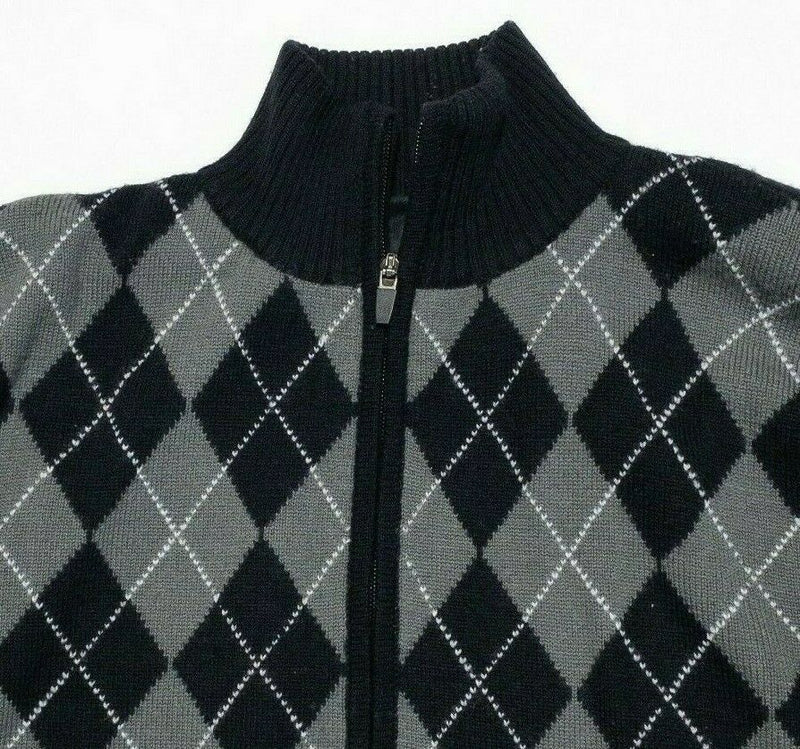 Sunice Windstopper Full Zip Wool Lined Black Gray Argyle Golf Sweater Men Medium
