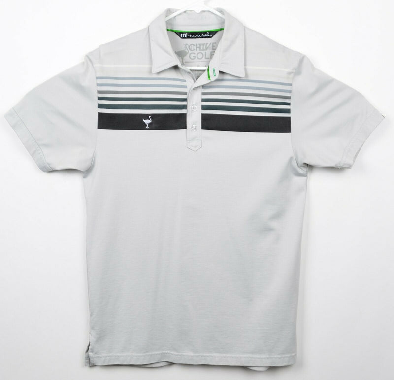 Travis Mathew Chive Golf Men's Medium Gray Striped Pima Cotton Golf Polo Shirt
