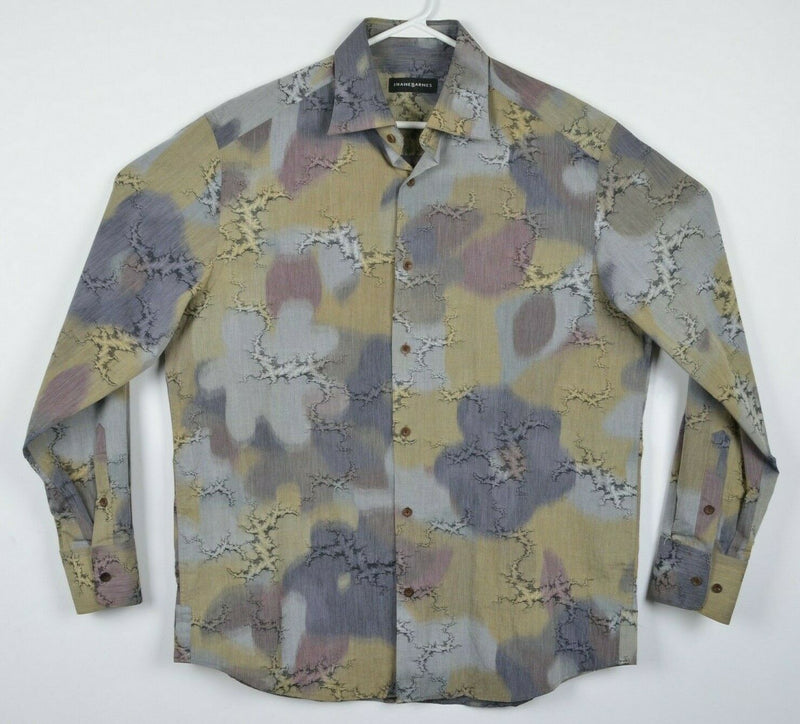 Jhane Barnes Men's Large Floral Abstract Geometric Party Disco Long Sleeve Shirt