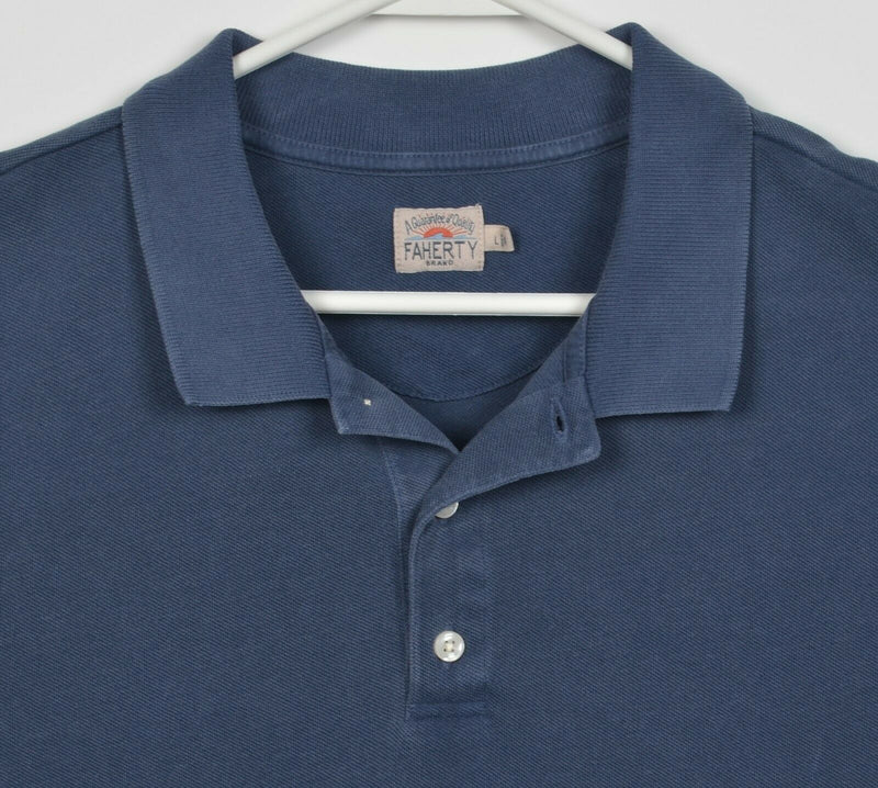 Faherty Brand Men's Large Solid Navy Blue Indigo Short Sleeve Polo Shirt