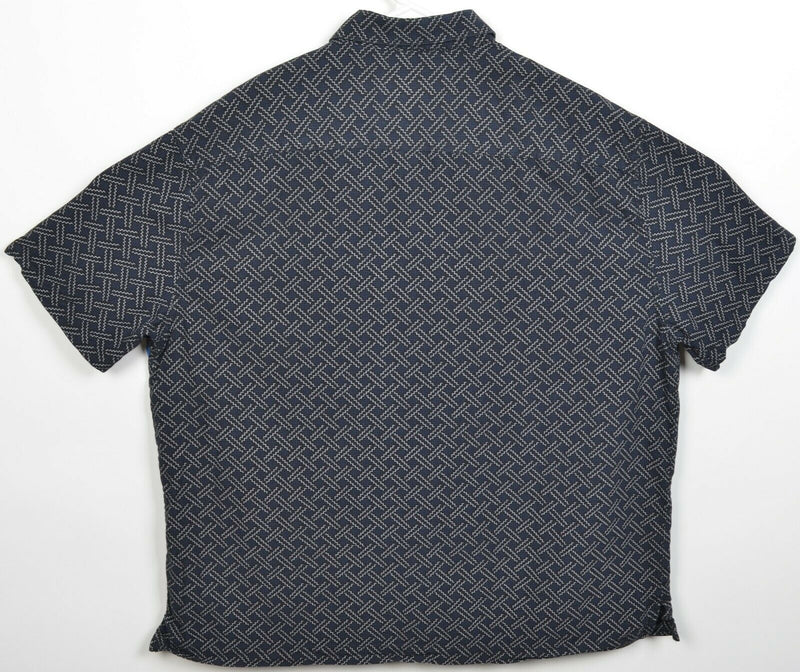 Nat Nast Men's XL Silk Blend Navy Blue Geometric Hawaiian Bowling Retro Shirt