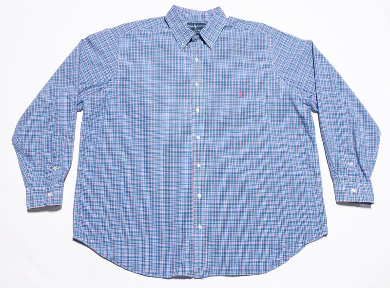 Polo Ralph Lauren Shirt Men 1XB Classic Fit (XL Big) Blue Pink Plaid Button-Down