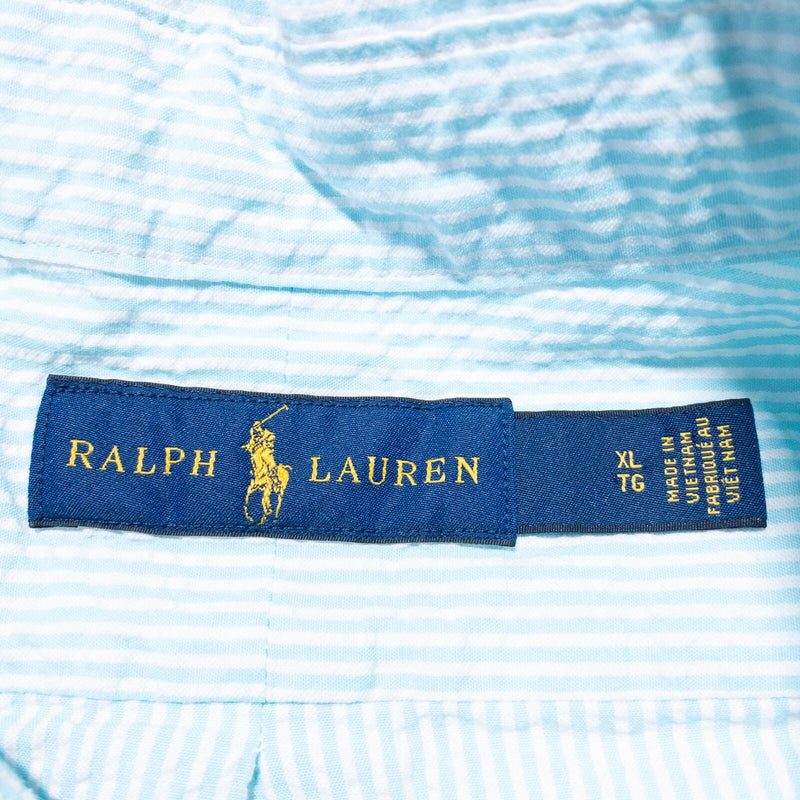 Polo Ralph Lauren Seersucker Shirt Mens XL Button-Down Blue White Striped Preppy