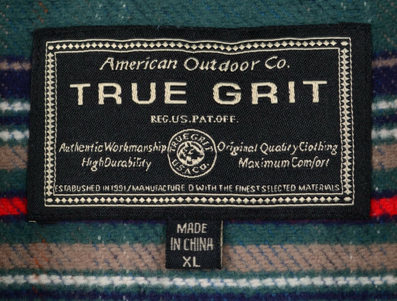 True Grit Men's XL Green Striped Long Sleeve Heavy Flannel Blanket Shirt