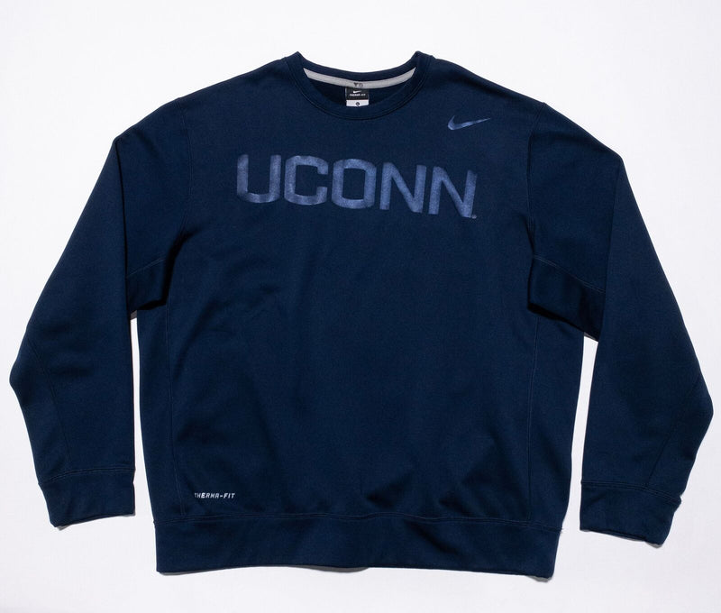 UConn Huskies Sweatshirt Men's XL Nike Therma-Fit Navy Blue Crewneck Team Swoosh