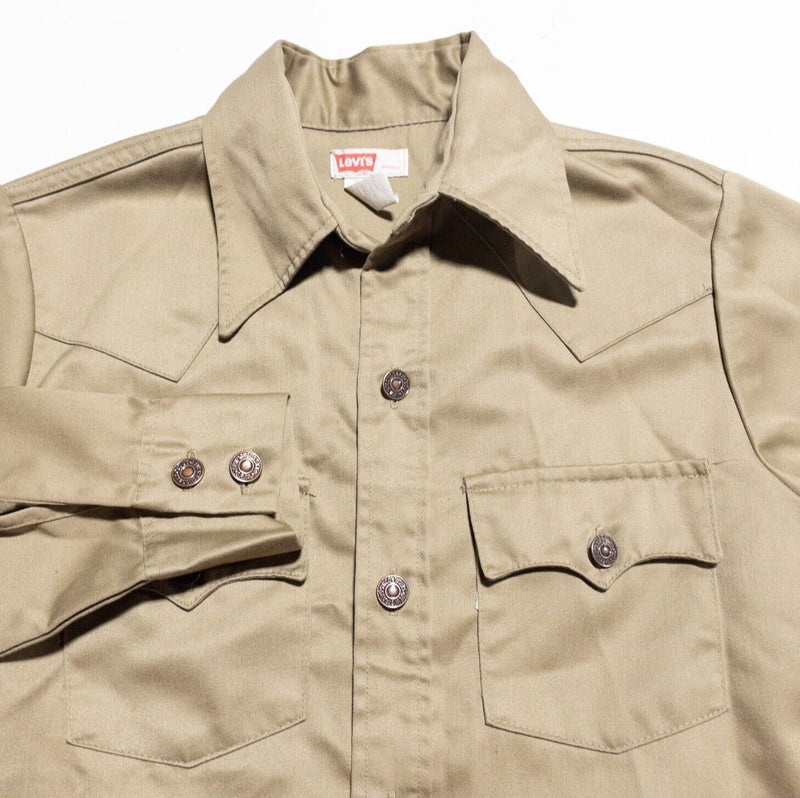 Vintage Levi's Shirt Jacket Men's Small 70s Western Khaki Cotton Poly Blend