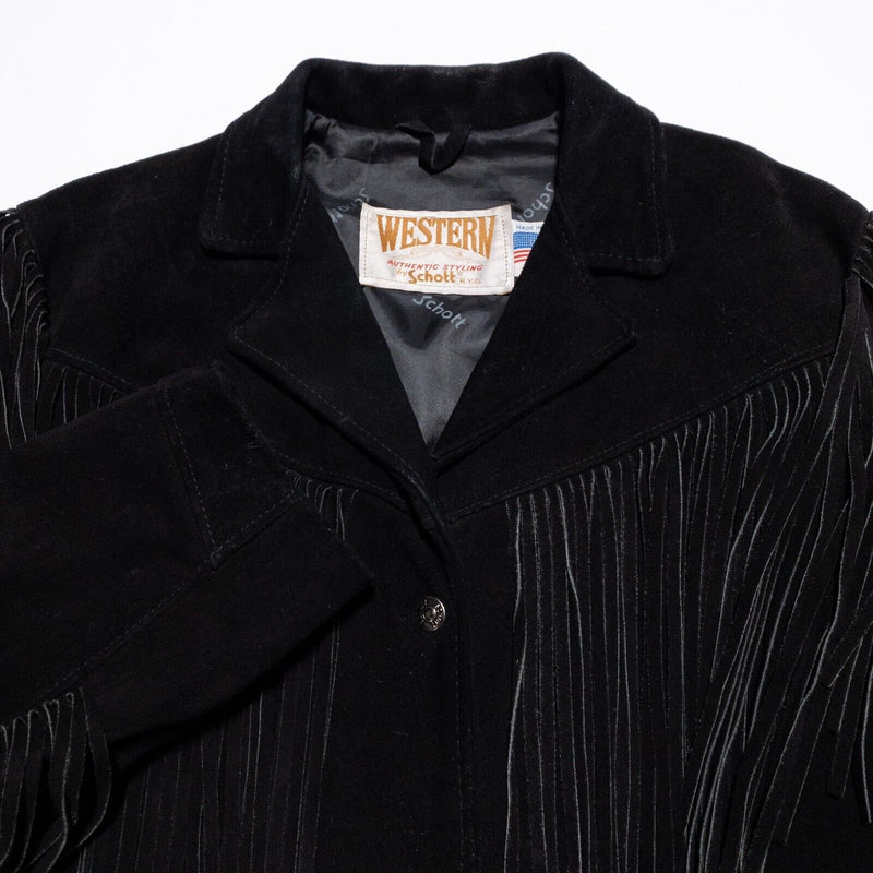 Schott Suede Fringe Jacket Women's 12 Vintage 70s Western Leather 70s Black USA