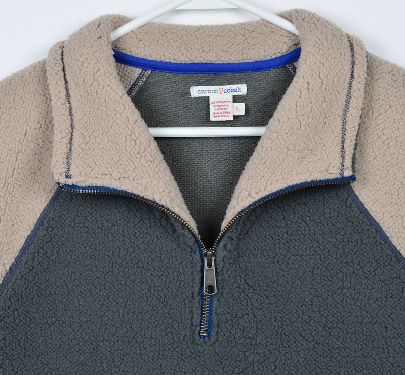 Carbon 2 Cobalt Men's Large Sherpa Fleece 1/4 Zip Pullover Sweater Jacket