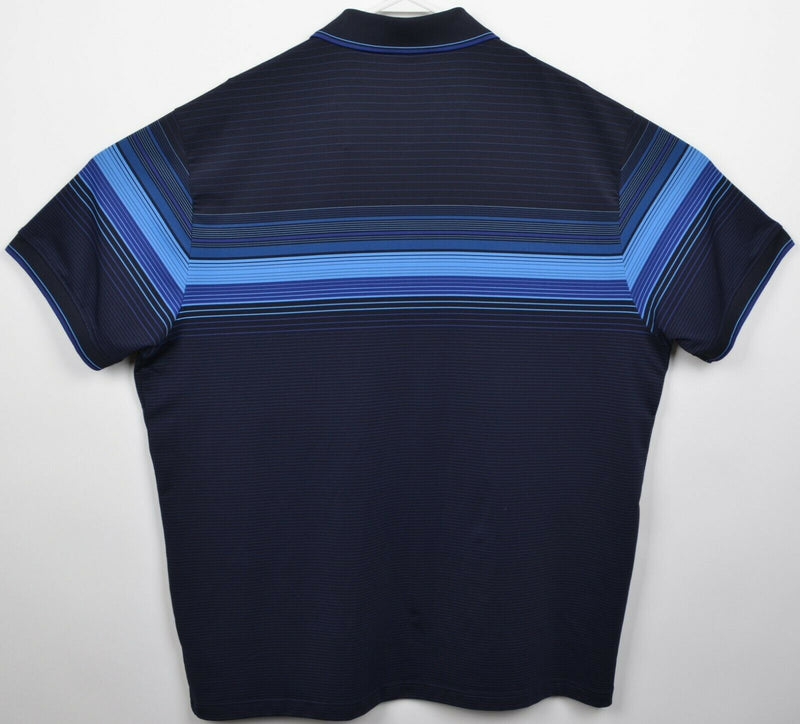 IJP Design Men's 2XL Snap Collar Navy Blue Striped Wicking Golf Polo Shirt