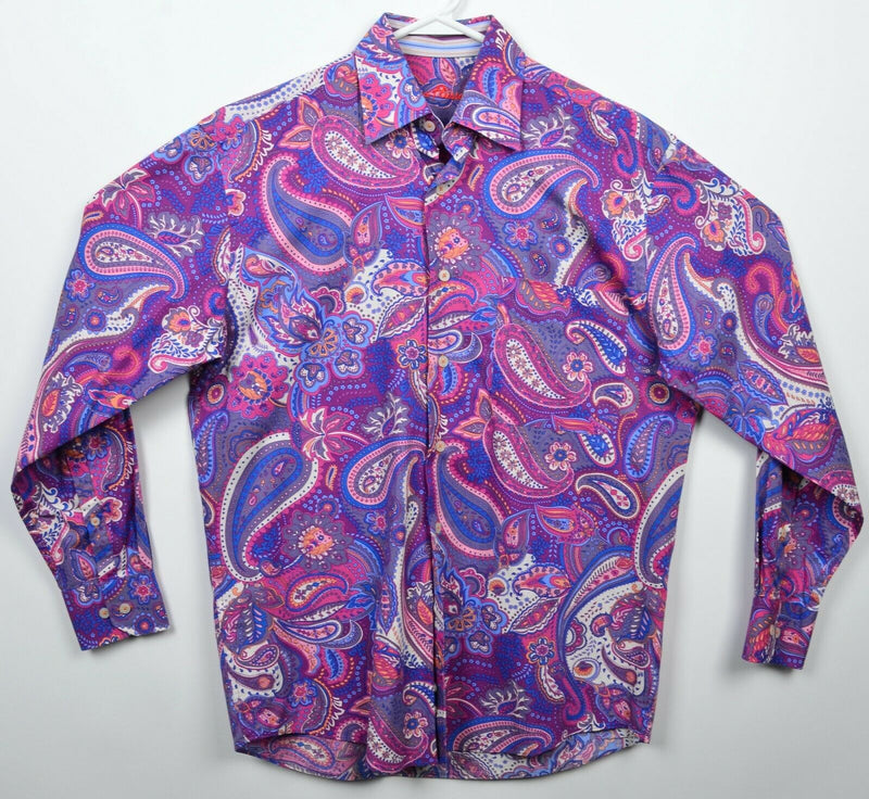 Alan Flusser Men's Small Paisley Purple Pink Blue Party Button-Front Shirt