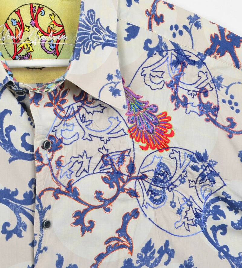 Robert Graham Men's 2XL Flip Cuff Paisley Multi-Color Embroidered Designer Shirt