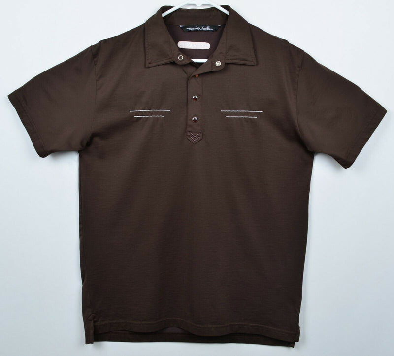 Travis Mathew Men’s Sz Medium Pearl Snap Brown Pima Cotton Western Golf Shirt
