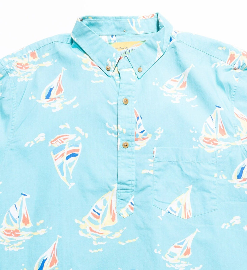 Chubbies The Nutter Popover Shirt Men's Large Sailboat Print Hawaiian Blue