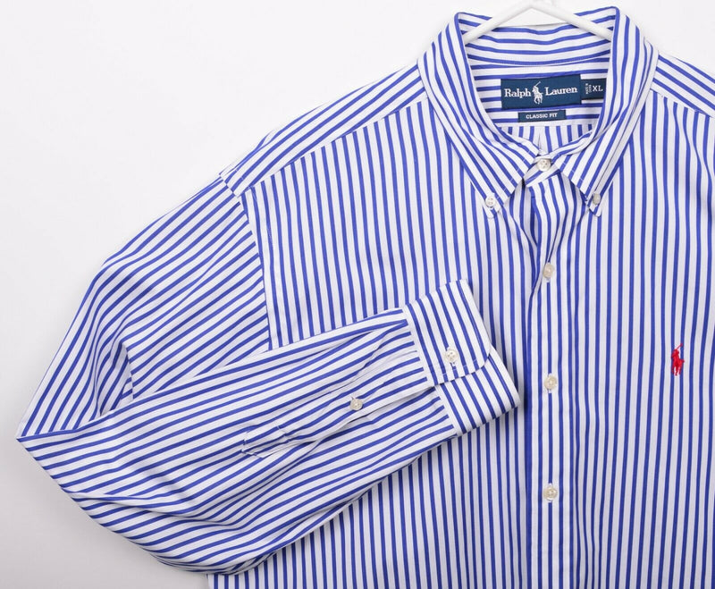 Polo Ralph Lauren Men's XL Classic Fit Blue White Striped Pony Button-Down Shirt