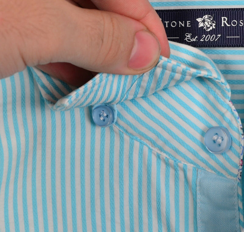 Stone Rose Men 6 (2XL) Flip Cuff Light Blue Striped Cotton Polyamide Blend Shirt