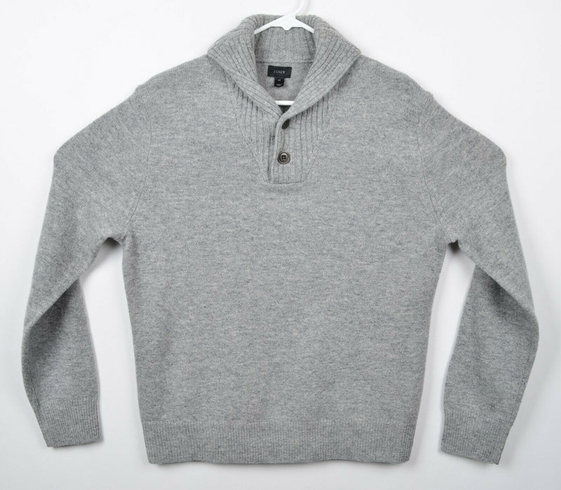J. Crew Men's Sz Medium 100% Lambswool Shawl Collar Gray Pullover Sweater