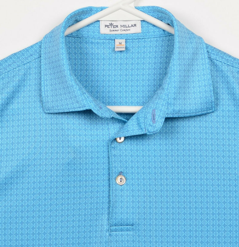 Peter Millar Summer Comfort Men's Medium Blue Aqua Geometric Golf Polo Shirt