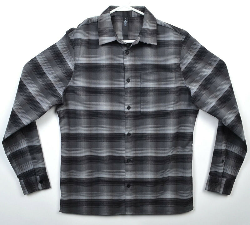 Lululemon Men's Small Masons Peak Flannel Black Gray Plaid Button-Front Shirt