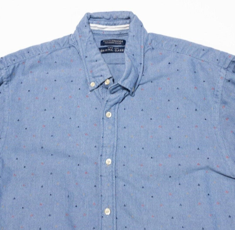 Scotch & Soda Shirt Medium Men's Long Sleeve Blue Oxford Triangle Dot Pattern