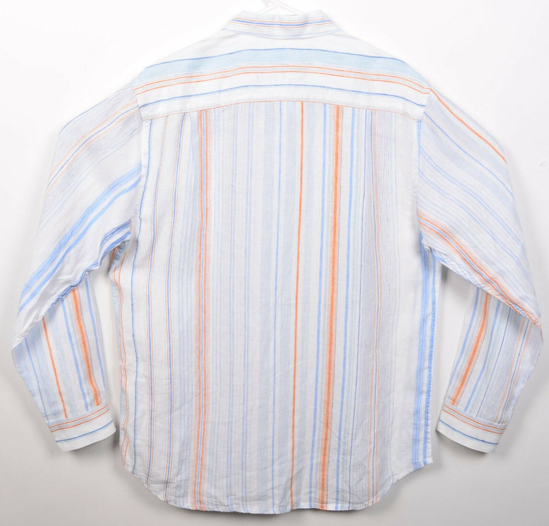 Tommy Bahama Relax Men's Medium 100% Linen White Blue Orange Striped Shirt