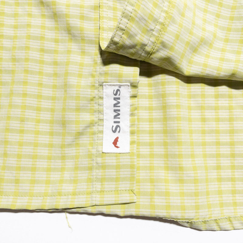 Simms Fishing Shirt Men's 2XL Green/Yellow Check Short Sleeve Button-Up Wicking