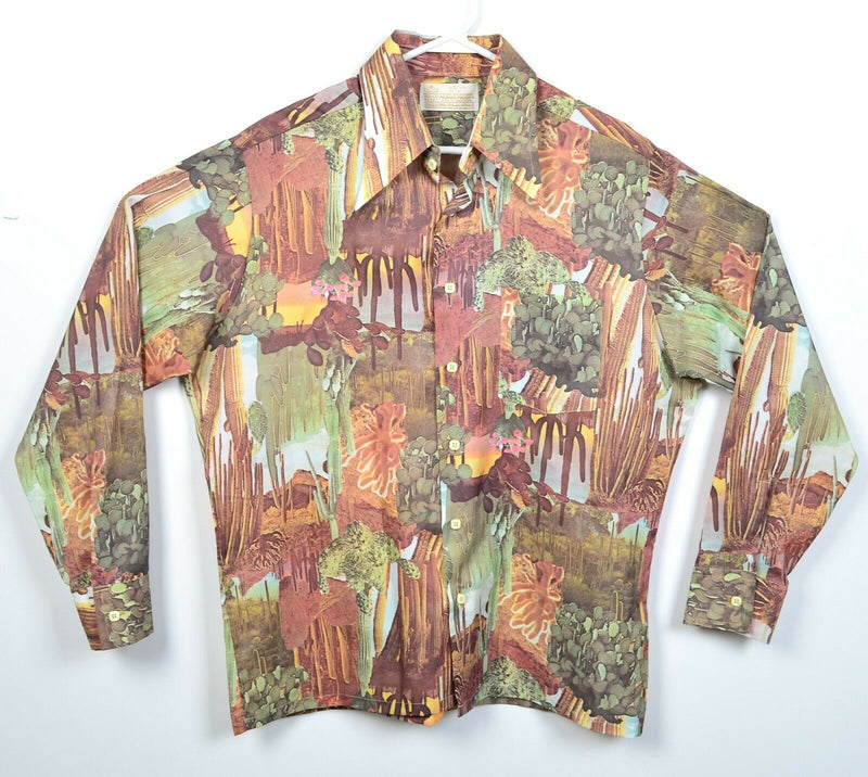 Vintage 70s Sears King's Road Men's Large All-Over Print Cacti Disco Party Shirt