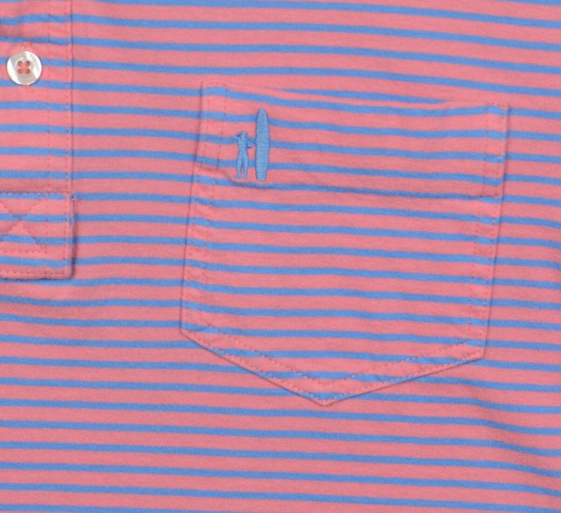 Johnnie-O Hangin' Out Men's Small Pink Blue Striped Preppy Pocket Polo Shirt
