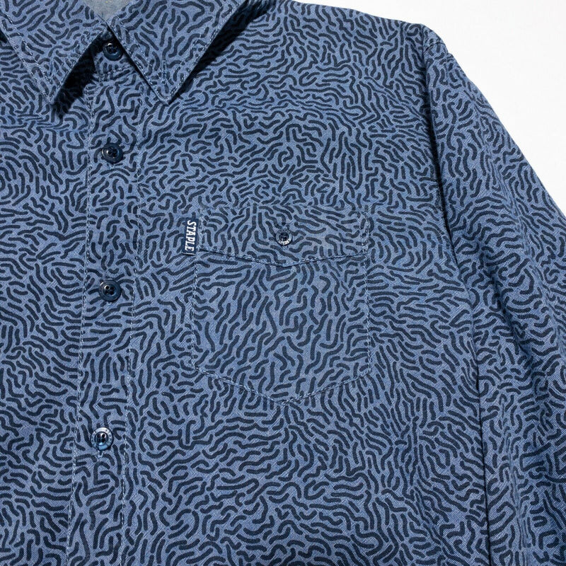 Staple Pigeon Brand Shirt Men's Medium Blue Squiggles Print Button-Front