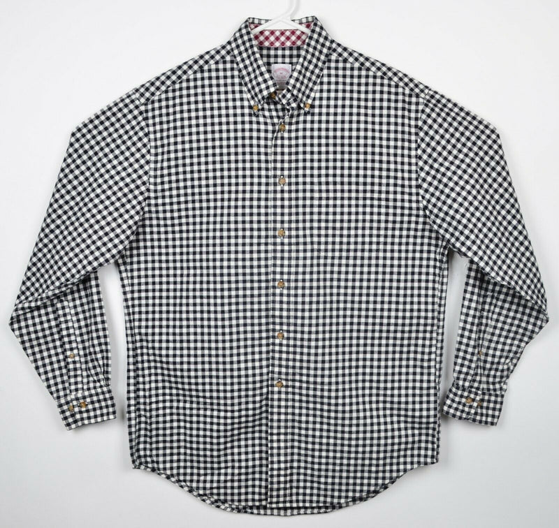 Brooks Brothers Men's Medium Flannel Black White Gingham Check Button-Down Shirt