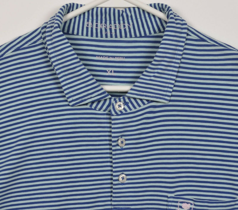 B. Draddy Men's XL Blue Striped Pima Cotton Spandex Golf Pocket Polo Shirt