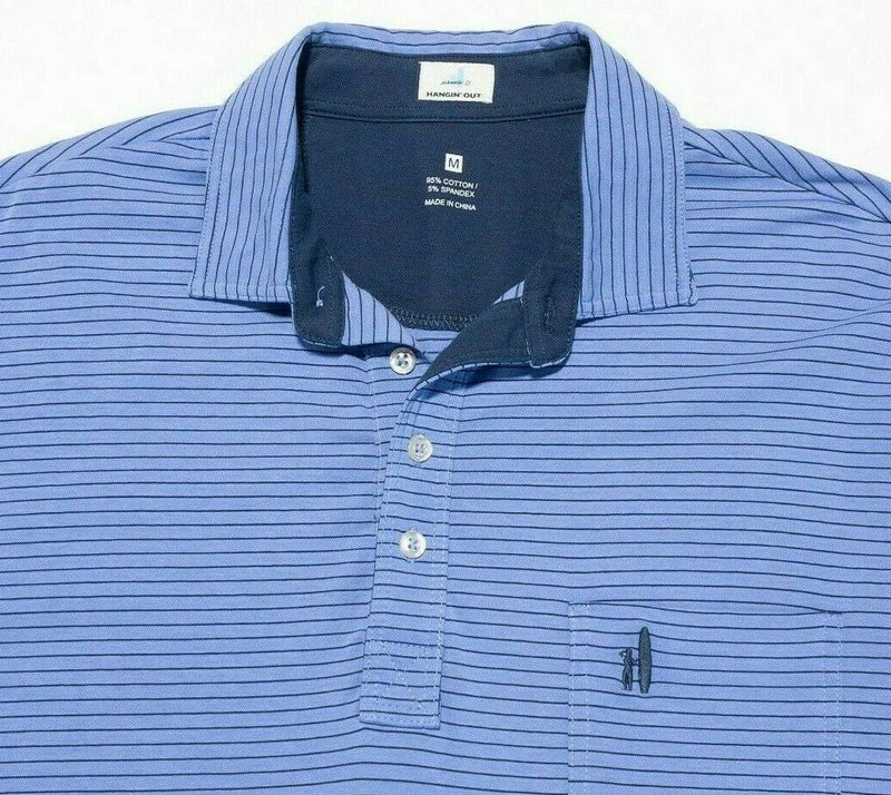 johnnie-O Hanging Out Polo Shirt Medium Men Blue Striped Pocket Preppy Original