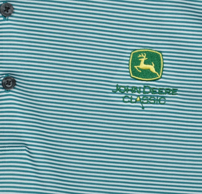 John Deere Classic Men's XL Green Striped Greg Norman Wicking Golf Polo Shirt