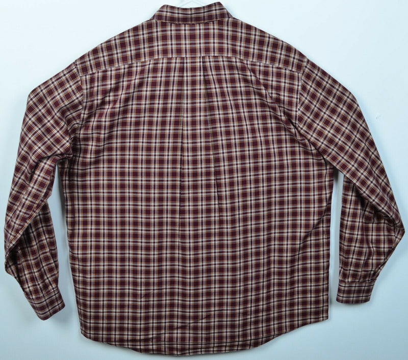 L.L. Bean Men's Large Traditional Fit Wrinkle Free Dark Red Plaid Twill Shirt